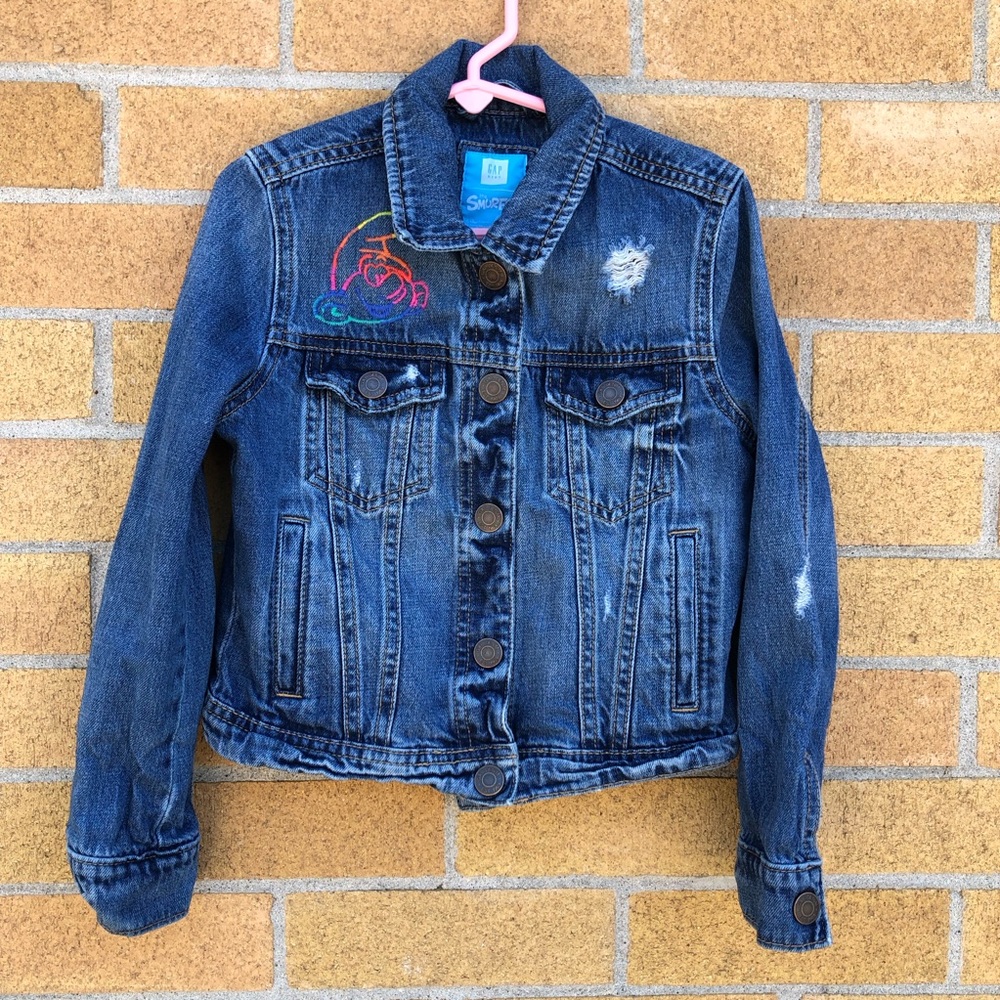 the Smurfs/GAP Kids Rainbow jean jacket sz 6-7 years Small S unique girls coat 🌈 - Picture 2 of 11